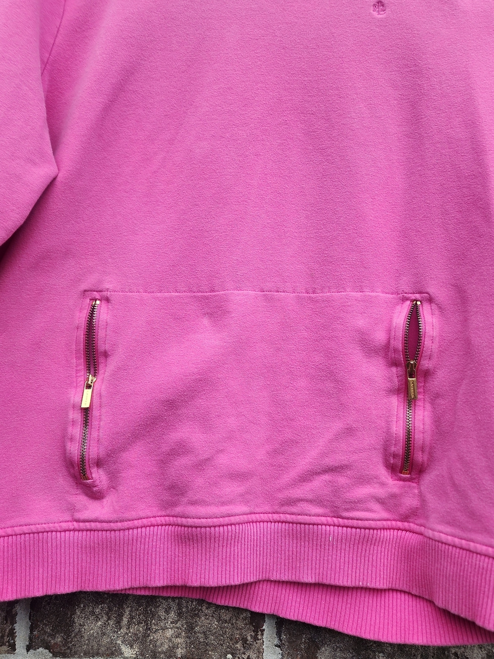 Lauren Ralph Lauren Pink Crewneck Sweatshirt with Zip Pocket Accents - Picture 3 of 7